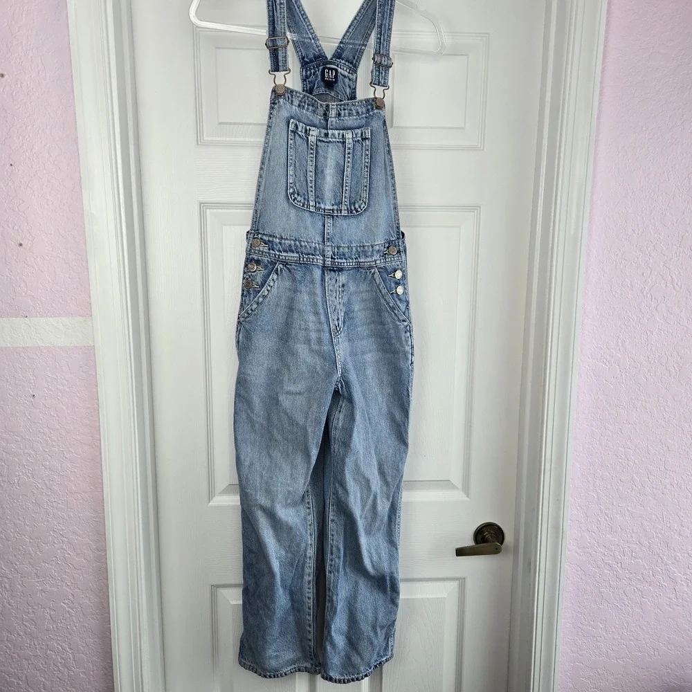 Gap Kids Denim Bib Overalls Girls Size XL 12 Medium Wash Jeans‎ Pockets